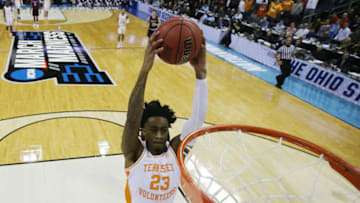COLUMBUS, OHIO - MARCH 22: Jordan Bowden #23 of the Tennessee Volunteers dunks the ball during the second half against the Colgate Raiders in the first round of the 2019 NCAA Men's Basketball Tournament at Nationwide Arena on March 22, 2019 in Columbus, Ohio. (Photo by Elsa/Getty Images)