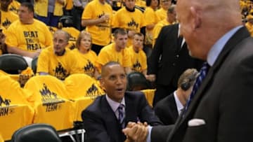 Jun 1, 2013; Indianapolis, IN, USA; Indiana Pacers former player Reggie Miller before game six of the Eastern Conference finals of the 2013 NBA Playoffs against the Miami Heat at Bankers Life Fieldhouse. Mandatory Credit: Brian Spurlock-USA TODAY Sports