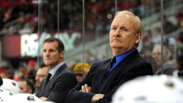 RALEIGH, NC - JANUARY 24: Coach Lindy Ruff of the Buffalo Sabres against the Carolina Hurricanes during play at PNC Arena on January 24, 2013 in Raleigh, North Carolina. Carolina defeated Buffalo, 6-3. (Photo by Grant Halverson/Getty Images)
