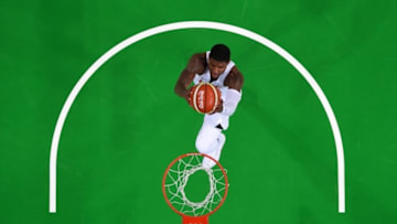 Aug 17, 2016; Rio de Janeiro, Brazil; USA guard Paul George (13) dunks the ball against Argentina during the men's basketball quarterfinals in the Rio 2016 Summer Olympic Games at Carioca Arena 1. Mandatory Credit: USA TODAY Sports