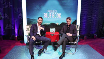 NEW YORK, NEW YORK - MARCH 27: Michael Malarkey and Aidan Gillen of History's Project Blue Book attend the 2019 A+E Networks Upfront at Jazz at Lincoln Center on March 27, 2019 in New York City. (Photo by Cindy Ord/Getty Images for A+E Networks )