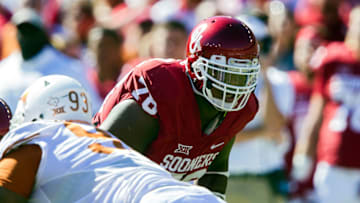 DALLAS, TX - OCTOBER 08: Oklahoma Sooners offensive lineman Orlando Brown (78) during the Oklahoma Sooners 45-40 victory over the Texas Longhorns in their Red River Showdown on October, 2016, at the Cotton Bowl in Dallas, TX. (Photo by John Korduner/Icon Sportswire via Getty Images)