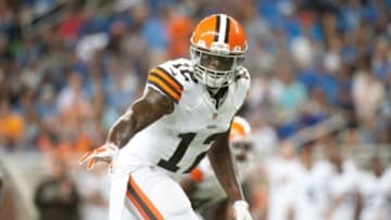 Aug 9, 2014; Detroit, MI, USA; Cleveland Browns wide receiver Josh Gordon (12) during the first quarter against the Detroit Lions at Ford Field. Mandatory Credit: Tim Fuller-USA TODAY Sports