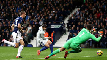 WEST BROMWICH, ENGLAND - NOVEMBER 18: Alvaro Morata of Chelsea scores the opening goal during the Premier League match between West Bromwich Albion and Chelsea at The Hawthorns on November 18, 2017 in West Bromwich, England. (Photo by Catherine Ivill/Getty Images)
