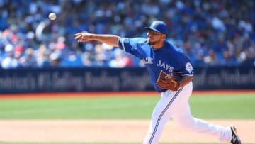 Jul 27, 2016; Toronto, Ontario, CAN; Toronto Blue Jays pitcher Joaquin Benoit delivers a pitch against the San Diego Padres in the ninth inning at Rogers Centre. Padres won 8-4. Mandatory Credit: Kevin Sousa-USA TODAY Sports
