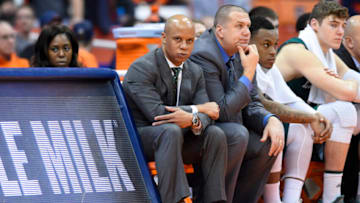 Dec 19, 2016; Syracuse, NY, USA; Eastern Michigan Eagles head coach Rob Murphy looks on from the bench against the Syracuse Orange during the second half at the Carrier Dome. The Orange won 105-57. Mandatory Credit: Rich Barnes-USA TODAY Sports