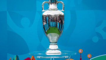 A picture shows the UEFA European Championship trophy at Kings Cross Station in London on June 4, 2021 after it arrived on the final leg of the trophy's tour in preparation for the UEFA EURO 2020 football championship. (Photo by Niklas HALLE'N / AFP) (Photo by NIKLAS HALLE'N/AFP via Getty Images)