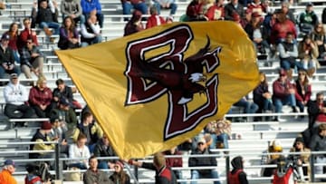 Oct 31, 2015; Boston, MA, USA; A flag is waved in front of the crowd after a touchdown by the Boston College Eagles during the second half against the Virginia Tech Hokies at Alumni Stadium. Mandatory Credit: Bob DeChiara-USA TODAY Sports
