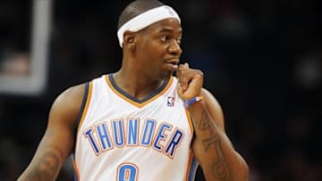 Feb 27, 2013; Oklahoma City, OK, USA; Oklahoma City Thunder forward Ronnie Brewer (8) enters the game in action against the New Orleans Hornets during the second half at Chesapeake Energy Arena. Mandatory Credit: Mark D. Smith-USA TODAY Sports
