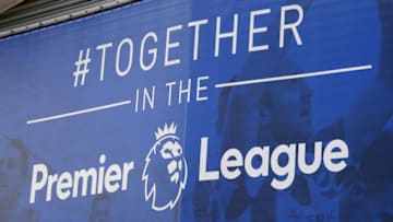 BRIGHTON, ENGLAND - MARCH 13: A Premier League banner on display at the Amex Stadium. The Brighton & Hove Albion v Arsenal Premier League game has been cancelled due to Covid-19 on March 13, 2020 in Brighton, England. (Photo by Mike Hewitt/Getty Images)