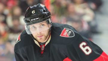 Mar 3, 2016; Ottawa, Ontario, CAN; Ottawa Senators right wing Bobby Ryan (6) sets up for a face off in the second period against the Tampa Bay Lightning at the Canadian Tire Centre. The Lightning defeated the Senators 4-1. Mandatory Credit: Marc DesRosiers-USA TODAY Sports