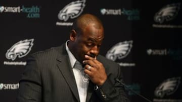 Jul 29, 2013; Philadelphia, PA, USA; Former Philadelphia Eagles quarterback Donovan McNabb during a press conference announcing his retirement at the Eagles NovaCare Complex. Mandatory Credit: Howard Smith-USA TODAY Sports