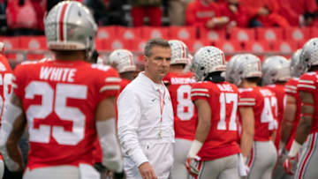 COLUMBUS, OH - NOVEMBER 24: Ohio State Buckeyes head coach Urban Meyer during warmups before the game against the Michigan Wolverines at Ohio Stadium on November 24, 2018. (Photo by Jason Mowry/Icon Sportswire via Getty Images)