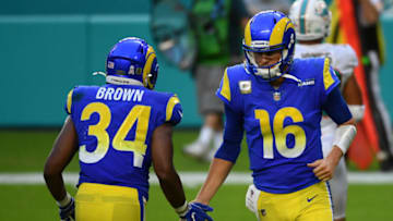 Los Angeles Rams quarterback Jared Goff, running back Malcolm Brown (Jasen Vinlove-USA TODAY Sports)