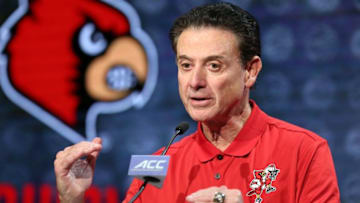 Oct 26, 2016; Charlotte, NC, USA; Louisville coach Rick Pitino speaks to the media during ACC Operation Basketball at The Ritz-Carlton. Mandatory Credit: Jim Dedmon-USA TODAY Sports