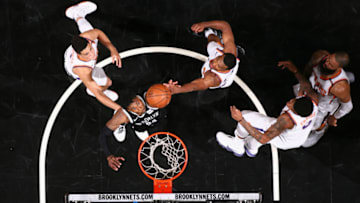 BROOKLYN, NY - OCTOBER 31: Rondae Hollis-Jefferson #24 of the Brooklyn Nets goes to the basket against the Phoenix Suns on October 31, 2017 at Barclays Center in Brooklyn, New York. NOTE TO USER: User expressly acknowledges and agrees that, by downloading and or using this Photograph, user is consenting to the terms and conditions of the Getty Images License Agreement. Mandatory Copyright Notice: Copyright 2017 NBAE (Photo by Nathaniel S. Butler/NBAE via Getty Images)