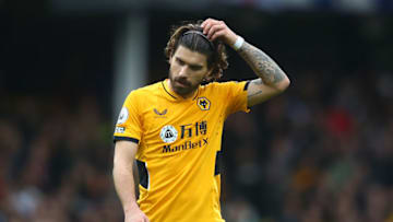 LIVERPOOL, ENGLAND - MARCH 13: Ruben Neves of Wolverhampton Wanderers looks on during the Premier League match between Everton and Wolverhampton Wanderers at Goodison Park on March 13, 2022 in Liverpool, England. (Photo by Chris Brunskill/Fantasista/Getty Images)