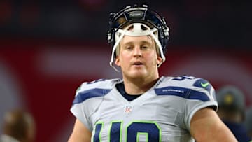 Jan 3, 2016; Glendale, AZ, USA; Seattle Seahawks long snapper Clint Gresham (49) against the Arizona Cardinals at University of Phoenix Stadium. Mandatory Credit: Mark J. Rebilas-USA TODAY Sports