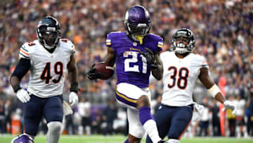 MINNEAPOLIS, MN - JANUARY 1: Jerick McKinnon #21 of the Minnesota Vikings scores a 10 yard touchdown in the third quarter of the game against the Chicago Bears on January 1, 2017 at US Bank Stadium in Minneapolis, Minnesota. (Photo by Hannah Foslien/Getty Images)