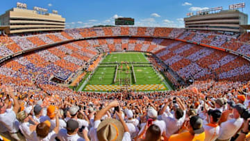 Sep 24, 2016; Knoxville, TN, USA; General view of the Tennessee Volunteers running through the T before the game against the Florida Gators at Neyland Stadium. Mandatory Credit: Randy Sartin-USA TODAY Sports