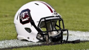 October 13, 2012; Baton Rouge, LA, USA; South Carolina Gamecocks helmet on the field prior to kickoff of a game against the LSU Tigers at Tiger Stadium. Mandatory Credit: Derick E. Hingle-USA TODAY Sports