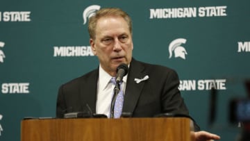 EAST LANSING, MI - JANUARY 26: Head coach Tom Izzo of the Michigan State Spartans speaks to the media at a press conference after the Michigan State Spartans and Wisconsin Badgers basketball game at Breslin Center on January 26, 2018 in East Lansing, Michigan. (Photo by Rey Del Rio/Getty Images)