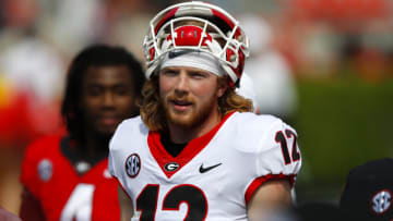 Brock Vandagriff leaves the field at the conclusion of the G-Day spring game. (Photo by Todd Kirkland/Getty Images)