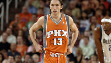 PHOENIX - NOVEMBER 1: Steve Nash #13 of the Phoenix Suns on the court against the Dallas Mavericks on November 1, 2005 at America West Arena in Phoenix, Arizona. The Mavs won 11-108 in double overtime. NOTE TO USER: User expressly acknowledges and agrees that, by downloading and or using this photograph, User is consenting to the terms and conditions of the Getty Images License Agreement. Mandatory Copyright Notice: Copyright 2005 NBAE (Photo by Barry Gossage/NBAE via Getty Images)