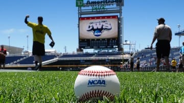 Jun 14, 2014; Omaha, NE, USA; Teams for game one of the 2014 College World Series between Texas Longhorns and UC Irvine Anteaters at TD Ameritrade Park Omaha. Mandatory Credit: Steven Branscombe-USA TODAY Sports
