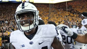 IOWA CITY, IOWA- SEPTEMBER 23: Wide receiver Juwan Johnson #84 of the Penn State Nittany Lions celebrates catching a touchdown in the closing drive of the fourth quarter against the Iowa Hawkeyes on September 23, 2017 at Kinnick Stadium in Iowa City, Iowa. (Photo by Matthew Holst/Getty Images)