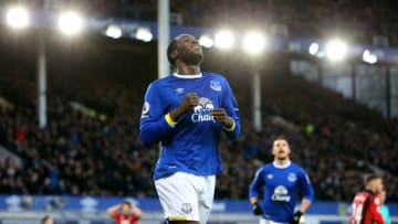 LIVERPOOL, ENGLAND - FEBRUARY 04: Romelu Lukaku of Everton celebrates scoring his third and his sides fourth goal during the Premier League match between Everton and AFC Bournemouth at Goodison Park on February 4, 2017 in Liverpool, England. (Photo by Alex Livesey/Getty Images)