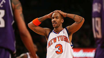 NEW YORK - JANUARY 02: Stephon Marbury #3 of the New York Knicks waits for a free throw against the Sacramento Kings on January 2, 2008 at Madison Square Garden in New York City. NOTE TO USER: User expressly acknowledges and agrees that, by downloading and/or using this Photograph, User is consenting to the terms and conditions of the Getty Images License Agreement. (Photo by Nick Laham/Getty Images)