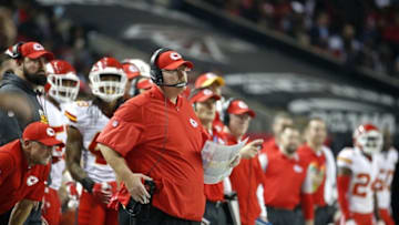 Dec 4, 2016; Atlanta, GA, USA; Kansas City Chiefs head coach Andy Reid looks on from the sidelines in the third quarter of their game against the Atlanta Falcons at the Georgia Dome. The Chiefs won 29-28. Mandatory Credit: Jason Getz-USA TODAY Sports