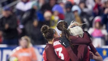COLUMBUS, OH - MARCH 01: Team USA celebrate a goal with a hug during the match between USA and Germany in the SheBelieves Cup at MAPFRE Stadium in Columbus, Ohio on March 01, 2018. (Photo by Jason Mowry/Icon Sportswire via Getty Images)