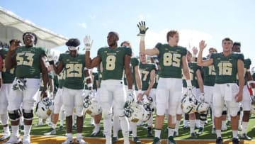 WACO, TX - NOVEMBER 3: The Baylor Bears celebrate after defeating the Oklahoma State Cowboys 35-31 in an NCAA football game at McLane Stadium on November 3, 2018 in Waco, Texas. (Photo by Cooper Neill/Getty Images)