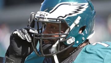 Oct 11, 2015; Philadelphia, PA, USA; Philadelphia Eagles tackle Jason Peters (71) during warmups before game against the New Orleans Saints at Lincoln Financial Field. The Eagles defeated the Saints, 39-17. Mandatory Credit: Eric Hartline-USA TODAY Sports
