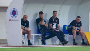 GIBRALTAR, GIBRALTAR - SEPTEMBER 17: (BILD ZEITUNG OUT) head coach Steven Gerard of Rangers FC looks on during the UEFA Europa League second qualifying round match between Lincoln Red Imps and Rangers at Victoria Stadium on September 17, 2020 in Gibraltar, Gibraltar. (Photo by Javier Montano/DeFodi Images via Getty Images)