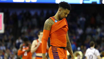 OMAHA, NE - MARCH 23: Shelton Mitchell #4 of the Clemson Tigers reacts after being defeated by the Kansas Jayhawks in the 2018 NCAA Men's Basketball Tournament Midwest Regional at CenturyLink Center on March 23, 2018 in Omaha, Nebraska. (Photo by Jamie Squire/Getty Images)