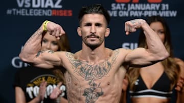 Jan 30, 2015; Las Vegas, NV, USA; Ian McCall at the weigh in for his lightweight bout against John Linekar (not pictured) at the MGM Grand Garden Arena. Mandatory Credit: Jayne Kamin-Oncea-USA TODAY Sports