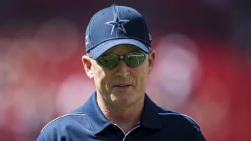 LANDOVER, MD - SEPTEMBER 15: Head coach Jason Garrett of the Dallas Cowboys looks on before the game against the Washington Redskins at FedExField on September 15, 2019 in Landover, Maryland. (Photo by Scott Taetsch/Getty Images)