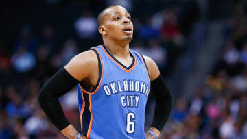 Apr 5, 2016; Denver, CO, USA; Oklahoma City Thunder guard Randy Foye (6) in the second quarter against the Denver Nuggets at the Pepsi Center. Mandatory Credit: Isaiah J. Downing-USA TODAY Sports