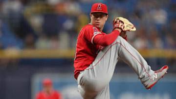 ST. PETERSBURG, FL - JUNE 13: Tyler Skaggs #45 of the Los Angeles Angels throws in the first inning of a baseball game at Tropicana Field on June 13, 2019 in St. Petersburg, Florida. (Photo by Mike Carlson/Getty Images)