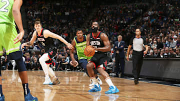 MINNEAPOLIS, MN - NOVEMBER 16: James Harden #13 of the Houston Rockets shoots the ball. Copyright 2019 NBAE (Photo by David Sherman/NBAE via Getty Images)