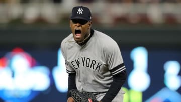 MINNEAPOLIS, MINNESOTA - OCTOBER 07: Luis Severino #40 of the New York Yankees reacts after striking out Jake Cave #60 of the Minnesota Twins with the bases loaded in the second inning of game three of the American League Division Series at Target Field on October 07, 2019 in Minneapolis, Minnesota. (Photo by Elsa/Getty Images)