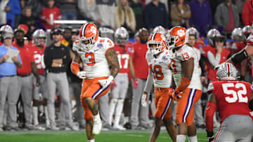 GLENDALE, ARIZONA - DECEMBER 28: Xavier Thomas #3 of the Clemson Tigers celebrates the play against the Ohio State Buckeyes dfirst half during the College Football Playoff Semifinal at the PlayStation Fiesta Bowl at State Farm Stadium on December 28, 2019 in Glendale, Arizona. (Photo by Norm Hall/Getty Images)