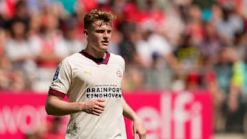 ALKMAAR, NETHERLANDS - MAY 28: Jarrad Branthwaite of PSV looks on during the Dutch Eredivisie match between AZ and PSV at AFAS Stadion on May 28, 2023 in Alkmaar, Netherlands (Photo by Patrick Goosen/BSR Agency/Getty Images)