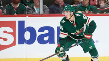 ST PAUL, MINNESOTA - OCTOBER 20: Jared Spurgeon #46 of the Minnesota Wild controls the puck against the Montreal Canadiens during the game at Xcel Energy Center on October 20, 2019 in St Paul, Minnesota. The Wild defeated the Canadiens 4-3. (Photo by Hannah Foslien/Getty Images)