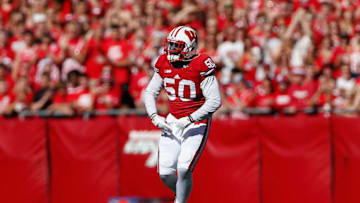 MADISON, WI - SEPTEMBER 19: Linebacker Chris Orr #50 of the Wisconsin Badgers reacts during the college football game against the Troy Trojans at Camp Randall Stadium on September 19, 2015 in Madison, Wisconsin. The Badgers defeated the Trojans 28-3. (Photo by Christian Petersen/Getty Images)