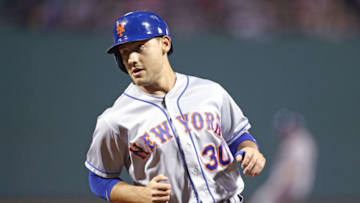 BOSTON, MA - SEPTEMBER 14: Michael Conforto #30 of the New York Mets crosses home plate after scoring a run against the Boston Red Sox during the first inning at Fenway Park on September 14, 2018 in Boston, Massachusetts.(Photo by Maddie Meyer/Getty Images)