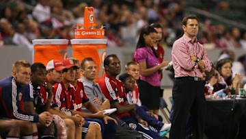 CARSON, CA - SEPTEMBER 15: Assistant Coach Greg Vanney of Chivas USA (R) looks on from the bench area in the second half after Head Coach Robin Fraser (not in photo) was ejected for arguing with the official in the first half during the MLS match between the San Jose Earthquakes and Chivas USA at The Home Depot Center on September 15, 2012 in Carson, California. The Earthquakes defeated Chivas USA 2-0. (Photo by Victor Decolongon/Getty Images)